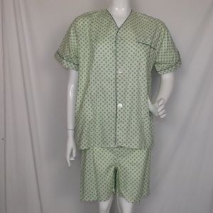 Green Polka Dot Pajamas, C/L, 2 piece Top/Shorts, Pocket