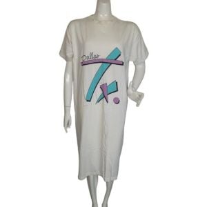 DALLAS, TX Nightgown, White Jersey, knee length, single stitch, Short sleeves