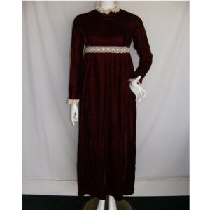 Burgundt Velvet Prairie Dress, Maxi, Crochet accents, Handmade