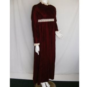Burgundt Velvet Prairie Dress, Maxi, Crochet accents, Handmade - Fashionconservatory.com