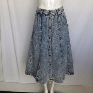 Denim Midi Skirt, 30'' Waist, Acid Wash, Button front, 