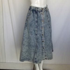 Denim Midi Skirt, 30'' Waist, Acid Wash, Button front,  - Fashionconservatory.com