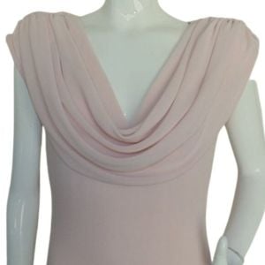 Pastel Pink Midi Dress, S/6, Drape neck, Lace Accent, Ties at neck  - Fashionconservatory.com