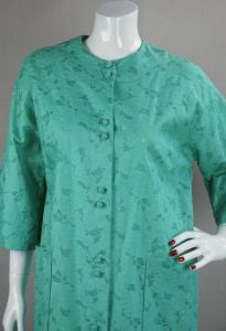 Vtg 90s Green Cutwork Button Front Kimono Robe with Pockets by Mme Butterfly, Sz M - Fashionconservatory.com