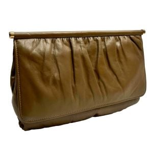 70s Taupe Leather Clutch Shoulder Bag Slouchy Minimalist Purse - Fashionconservatory.com