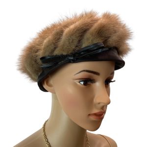 50s 60s Real Blonde Mink Fur Hat Beret with Bow  - Fashionconservatory.com