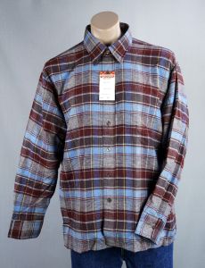 60s - 70s Deadstock Maroon and Blue Plaid Flannel Shirt by McGregor Sportswear, Sz XL