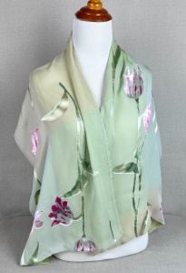 Vintage Silk and Rayon Mint Green and Beige Floral Reversible Scarf, Metropolitan Museum of Art - Fashionconservatory.com