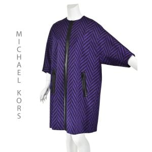 MICHAEL KORS Purple & Black Herringbone Satin Oversized Zipper Coat S/M NWOT