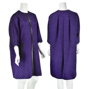 MICHAEL KORS Purple & Black Herringbone Satin Oversized Zipper Coat S/M NWOT - Fashionconservatory.com