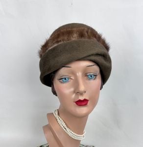 Vintage 1940s Brown Fur Felt Cloche Style Hat by Helen Yoffe