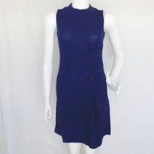 Mod Dress, 2, 60s, Solid Blue check/Texture, Cloth buckles, Mini, Sleeveless
