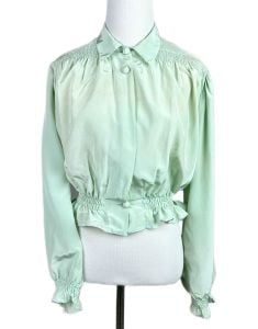 Vintage 30s - 40s Miss Elaine Mint Green Bed Jacket, PJ Top, Coverup