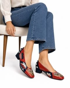 Vintage Margaret Jerrold Patriotic Leather Pumps 7.5M Eagle Flag Americana Shoes - Fashionconservatory.com