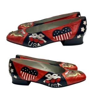 90s USA Theme Shoes Red Eagle Cherries Flag Heart | 7.5 M - Fashionconservatory.com