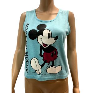 80s Mickey Mouse SpellOut Tank Top | Women Single Stitch Turquoise | S