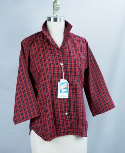 60's Bright Red Plaid Shirt by Monocle, Deadstock, NWT, Sz 15/16 - Fashionconservatory.com