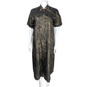 Vintage 1950s Morsam House Dress Gold Asian Print Ladies Size M L
