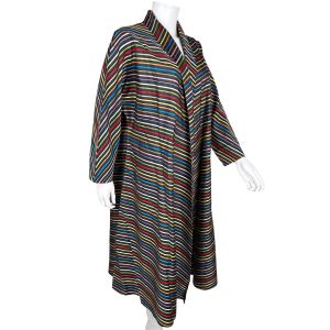 Vintage 1950s Morsam Dressing Gown Multicolour Stripes Ladies Robe Size L - Fashionconservatory.com