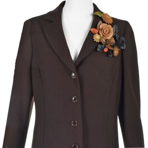 MOSCHINO CHEAPANDCHIC Vintage Brown Wool Overcoat-Leather Flower Corsage-Pink Gingham Lining-SZ8-10 - Fashionconservatory.com