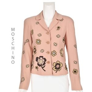 MOSCHINO CHEAPandCHIC Vntg Pink Wool Blazer with Brown Applique Flowers US 4-6 S