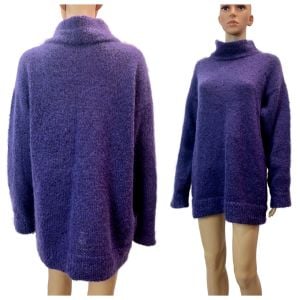 90s Purple Mohair Wool Silk Oversized Wide Turtleneck Sweater - Fashionconservatory.com