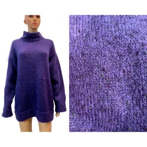 90s Purple Mohair Wool Silk Oversized Wide Turtleneck Sweater