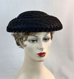 Vintage 50s Black Mushroom Brim Hat - Fashionconservatory.com