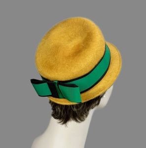 Vintage Mustard and Green Fur Felt Hat - Fashionconservatory.com