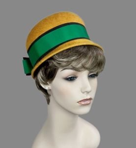 Vintage Mustard and Green Fur Felt Hat