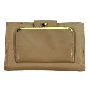 80s Blush Leather Bi-Fold Wallet w Silver ''M'' Initial - Fashionconservatory.com