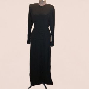Vintage 1940's Gothic Fall Hip Train Dress Black Crepe Morticia Sexy Elegance
