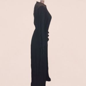Vintage 1940's Gothic Fall Hip Train Dress Black Crepe Morticia Sexy Elegance - Fashionconservatory.com