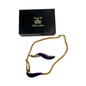 80s New Avant Gardé Gold & Purple Choker + Brooch 