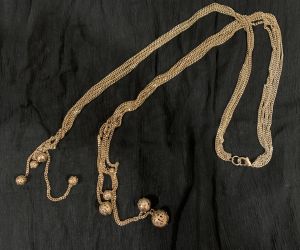 60s 70s Long Gold Multi Chain Necklace with Filigree Balls  - Fashionconservatory.com