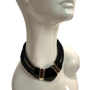 70s 80s Black & Gold Chunky Acrylic Choker Beaded Necklace 