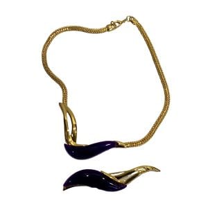 80s New Avant Gardé Gold & Purple Choker + Brooch 