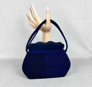 Vintage 50s Navy Blue Pleated Faille Handbag - Fashionconservatory.com