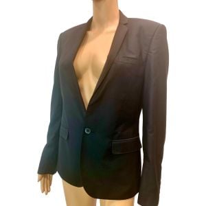 2010s Italian Black Silk & Wool Tailored Boyfriend Blazer XS/S