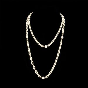 Vintage Freirich 53'' White Chain and Bead Necklace 