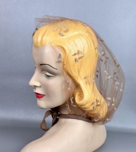 Vintage Brown Flocked Net Head Cover, Scarf - Fashionconservatory.com