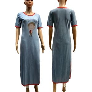 70s Long Blue T Shirt Nightgown Nightie w Cute Cartoon | XS/S - Fashionconservatory.com