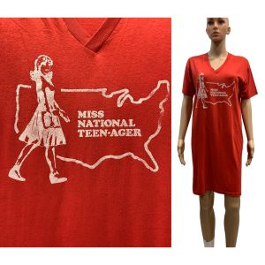 70s Miss National Teen America Red T Shirt Nightgown 