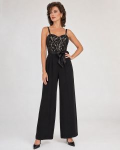 Black Wide Leg Jumpsuit w Lace Beads and Sequins | XSmall