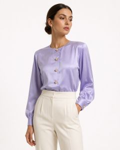 80s Lavender Blouse w Pearl Buttons & French Cuffs | S/M - Fashionconservatory.com