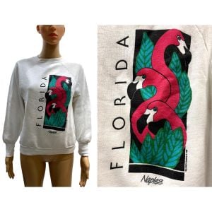 1986 Florida Destination Souvenir Sweatshirt with Flamingo Art Print