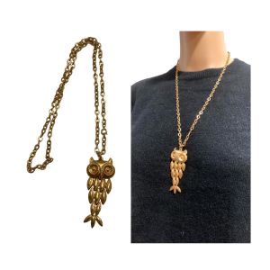 70s Gold Articulated OWL Pendant Necklace | 2 5/8''  - Fashionconservatory.com