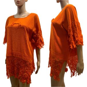 70s Orange Hippie Tunic  | Cotton Bohemian BOHO Top | Women L/XL - Fashionconservatory.com