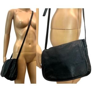 90s Black Leather Organizer Shoulder Bag – Multi-Compartment Crossbody Travel Purse - Fashionconservatory.com