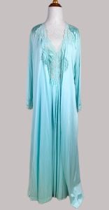 Vintage Mint Green Olga Gown and Robe, Carribbean, Sz M - Fashionconservatory.com